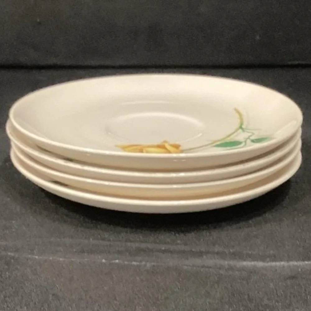 Canonsburg Pottery Yellow Rose Bread Plates, Set of 4, Vintage Floral Dinnerware